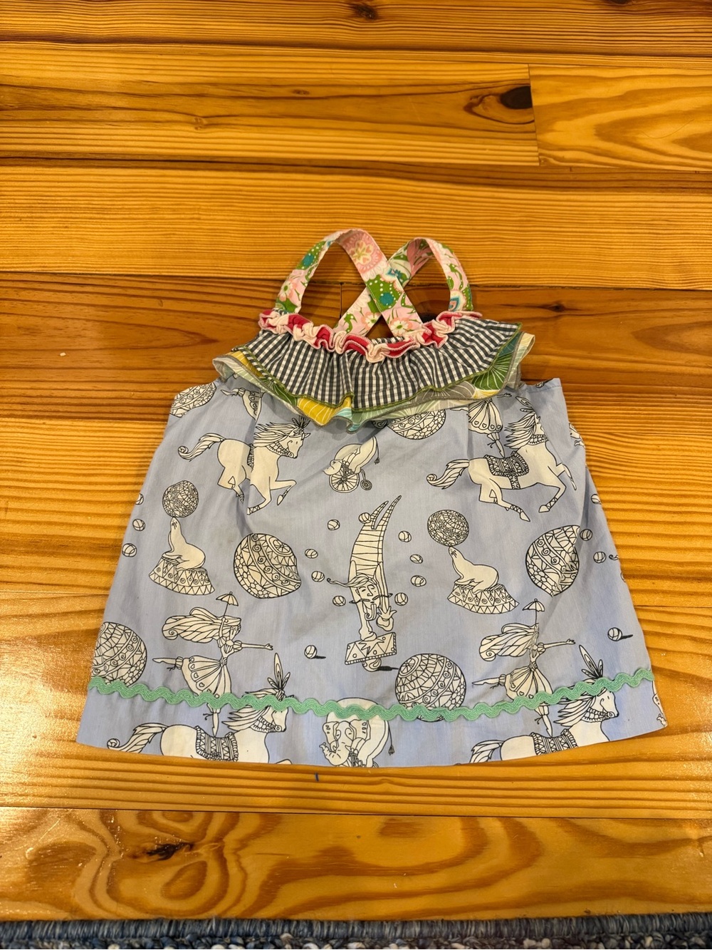 Matilda Jane Light Blue Circus Print Sundress with Pink Straps